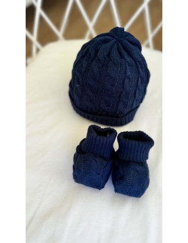 Set cappellino e babbucce blu corda