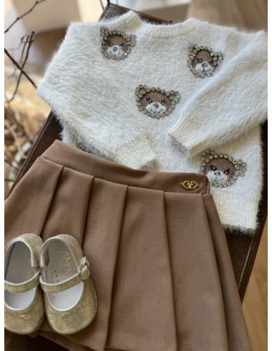 Maglioncino bianco con teddy strass