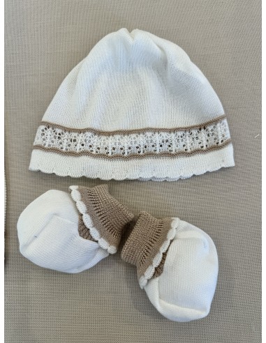 Set cappellino e scarpine Panna Corda