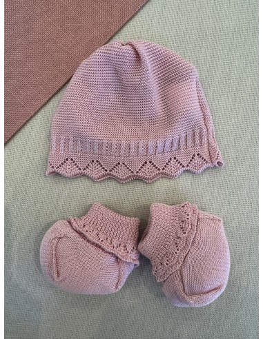 Set cappellino e scarpine Rosa Antico